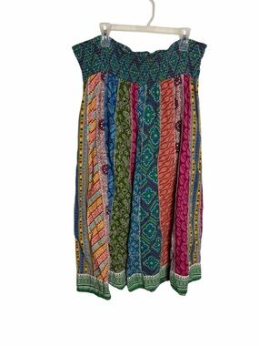 Blue Sky  fair trade Colorful Boho Smocked patchwork wide leg pants size XL